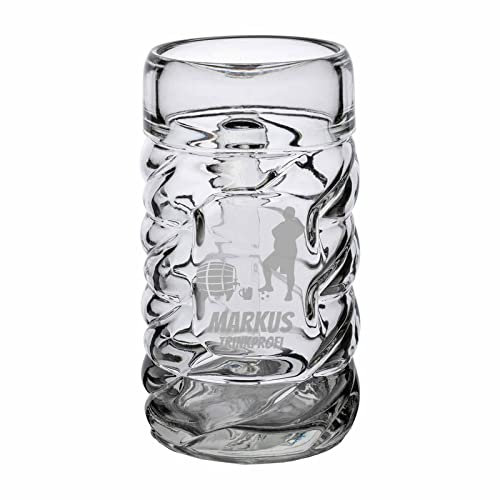 LUXENTU Diamond Maßkrug 1,0 Liter mit Gravur, 1 Stück, Personalisierter Bierkrug mit Motiv & Namen, Spülmaschinenfest, Spieler mit Bierfass
