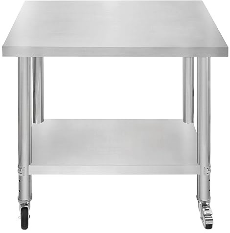 Gastro Edelstahl Arbeitstisch Vorbereitungstisch Küchentisch Zerlegetisch Flexibel Mobil 4 Rollen 2 Bremsen 4 anpassbaren Füßen Verstellbares unteres Regal 3 Positionen 160kg Kapazität 76 x 90 x 86cm