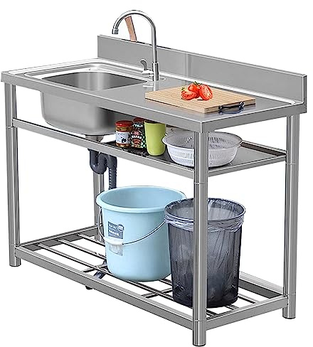 TAITUS Mobiles Spültisch Outdoor Edelstahl Spülbecken Küchenspüle Spüle Campingküche 1 Becken Waschbecken Freistehende Gewerbliche Waschtisch Werkstatt Ausgussbecken 100x50x80cm/39.4x19.7x31.5in Left