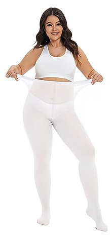 CozyWow Collant Donna Super Taglia Collant Donna Curvy in Microfibra Taglie Forti Opaco Leggings di Vita Alta Elastico Traspirante Resistente Collants,Bianco,3XL