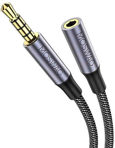 MOSWAG - Cable adaptador jack para micrófono (3,5 mm, 3,5 mm, estéreo, macho a hembra) para micrófono Lavalier con contactos chapados en oro