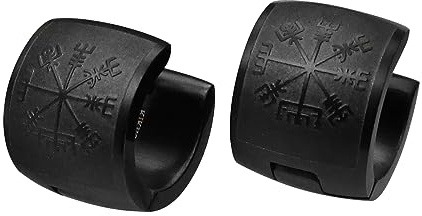 Kikuchi Klapp Creolen Titan Stäbchen Edelstahl Ohrringe 10mm Breit Schwarz Matt Reliefarbeit Vegvísir ERTS031