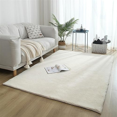 ZWPILY Hochflor Teppich, Einfarbig, Flauschiger Langflor Teppich, Shaggy Flokati, Rechteckig, Pflegeleicht, Wohnzimmerteppich - Fellteppich - Modern Kunstfell Carpet für Schlafzimmer,Beige,60x90 cm