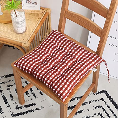 Hixingo Cojines Exterior Jardin con Correas de Sujeción, Raya a Cuadro Cojines Sillas Jardin Cómodos y Biandos Cojines para Sillas, Cojin Silla Oficina e Exterior, 40x40cm (4PCS,Cuadro Rojo)