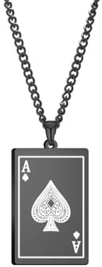 BlackAmazement Anhänger mit Kette 316L Edelstahl Pik Ass Dog Tag Lucky Zocker Halskette silber gold schwarz Herren Damen (Schwarz)