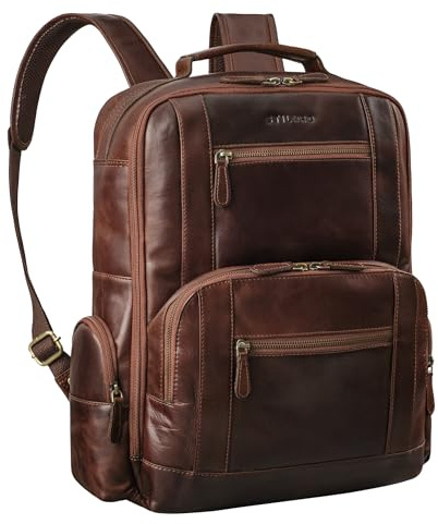 STILORD Tatum vintage läderryggsäck män laptop 15–16 tum affärsryggsäck stor ryggsäck andningsaktiv rygg för resväskor resor arbete handbagage, Kansas – brun, XL