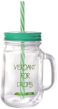 Alipis 500ml Glass Straw Mug Lid Green Mason Straw Cup for Juice Drinking Portable Glass Drink Cup for Outdoor and Summer Use