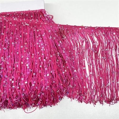 YYCRAFT Hoogram - Guirnalda de flecos de lentejuelas de 25,4 cm por el patio, decoración de fiesta (5 yardas, rosa intenso)