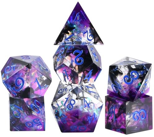 OriCraft Dark Magic Dice DND-Würfel-Set, Dungeons and Dragons, polyedrisches Rollenspiel, Gaming-Würfel, schwarz, Unterwasserwelt, D20, scharfe Ecken, magische Welt, 7er-Set, Halloween-Würfel