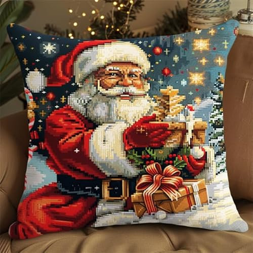 kitphoenix Knüpfkissen Set Weihnachten Latch Hook Kissen Kit für Kinder oder Anfänger Erwachsene zum Selber Knüpfen, DIY Knüpfteppich Knüpfpackung, Knüpfhaken Set 43 x 43 cm