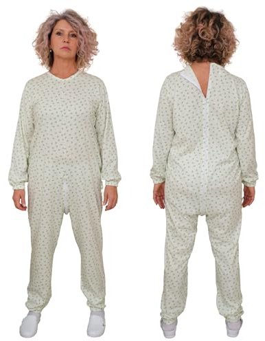 FERRUCCI COMFORT 9017 - Grenouillère sanitaire à col rond avec fermeture éclair au dos pour personnes âgées atteintes d’Alzheimer et d’incontinence, Femme., XS
