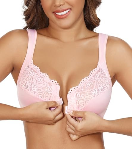 DotVol Reggiseno Donna Taglie Forti a Coppa Intera Senza Ferretto Con Spalline Larghe in Pizzo Floreale a Coppa Morbida Rosa 3G