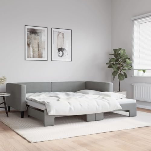 qohoio Tagesbett Ausziehbar Ausziehbett Bett Zum Ausziehen Sofa Bett Daybed Sofa Bett Mit Ausziehbett Hellgrau 100x200 cm Stoff