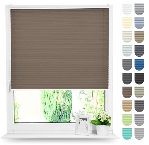 Tom'Shop Plissee Klemmfix ohne Bohren Sonnenschutz Plisseerollo Jalousie Lichtdurchlässig und Blickdicht für Fenster & Tür (NELA Braun B140cm x H80cm)