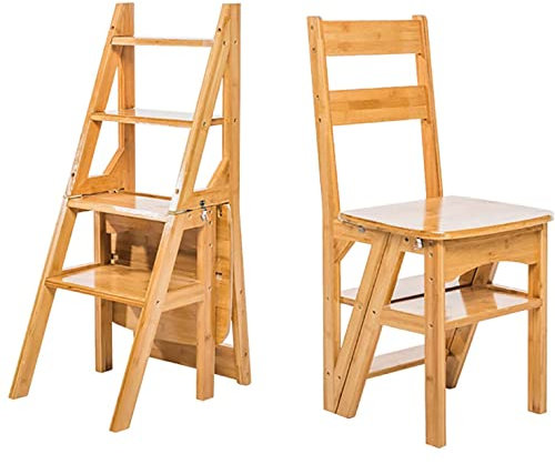 JYHHGDS Wooden Folding Library Ladder Chair,step Ladders,foldable Chair Counter Chair Step Stool For Adults,retro Step Stool Chair For Kitchen,2 In 1 Ladder Chair Storage Shelf For Indoor Outoor