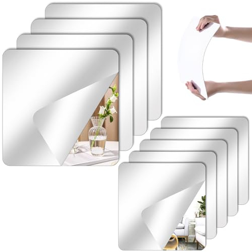 YOUNGSAY 10 STK Selbstklebende Spiegel, 20 x 20/15 x 15cm HD Bruchsicher Spiegelplatten zum Kleben, DIY Acryl Spiegel für Wand, Kleiderschrank und Tür