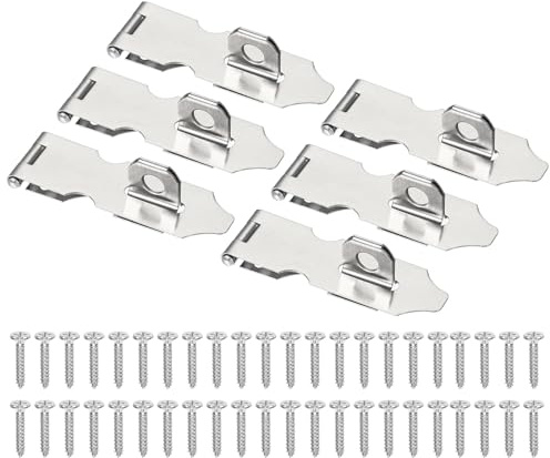 PATIKIL Door Lock Hasp Latch 2.6 Inch, 6 Pcs Stainless Steel Safety Hasp Lock Clasp Hinge Packlock with Screws for Door Gate Cabinet Closets, Silver
