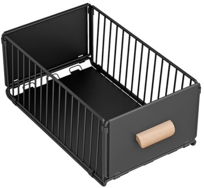 Faltbar Ausziehbare Schublade Küche, Teleskopschublade, Metall Ausziehbarer Schrank Organizer, Kein Bohren Pull Out Cabinet organizer, für Küchenschränke Wohnzimmer (40 * 24 * 17cm, Schwarz)