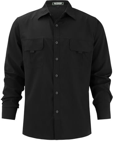 Chemise à manches longues Printemps Été et Automne Homme Séchage Rapide Sensation de Glace Chemise d'extérieur Mince Hommes Grande Taille Décontractée Chemises Hommes Pas Chers, Noir , M