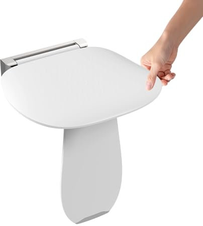 Heuffe Folding Shower Seat Wall Mounted with Support Leg - 200kg Capacity Anti-Slip Shower Stool for Elderly & Disabled Adults (White, L)