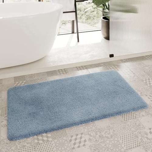 Homie Living Porto Azzurro Badteppich, 55 x 65 cm, Rauch blau | Badematte kuscheliger Flauschiger weicher Flor l rutschfest und Waschbar