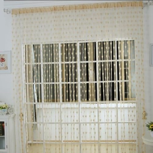 YKAFADE 4 Stück 100 x 200 cm Fadenvorhang Liebe Herz Muster Türvorhang Fenstervorhänge Dekorative Fadengardine Raumteiler Dekoration Fliegenschutz für Party,Hochzeit,Café,Restaurant -Champagner