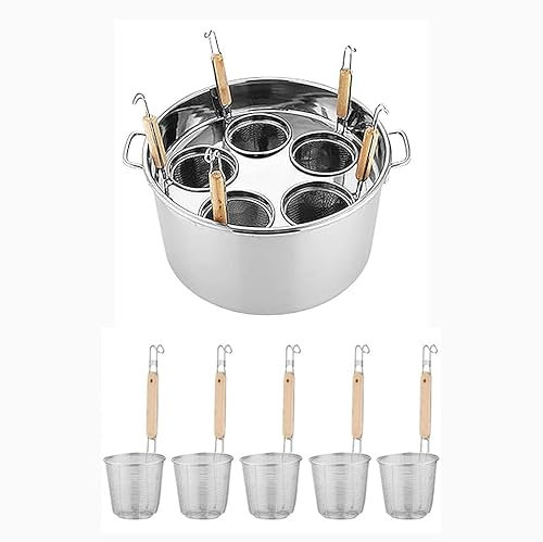 ZGPjubilant Cuiseur à pâtes en Acier Inoxydable avec Panier-Filtre, ustensile de Cuisson Commercial 3/4/5 Trous, Peut Cuire 3 à 5 Aliments différents simultanément, A, 4 Trous (C 5 Trous)