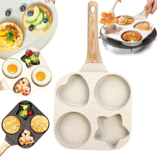 1 set di 4 padelle con manico, padella antiaderente per uova, padelle multiuso divise, antiaderenti, per forme di colazione, padelle, pancake per fornelli a gas e pentole a induzione in pietra