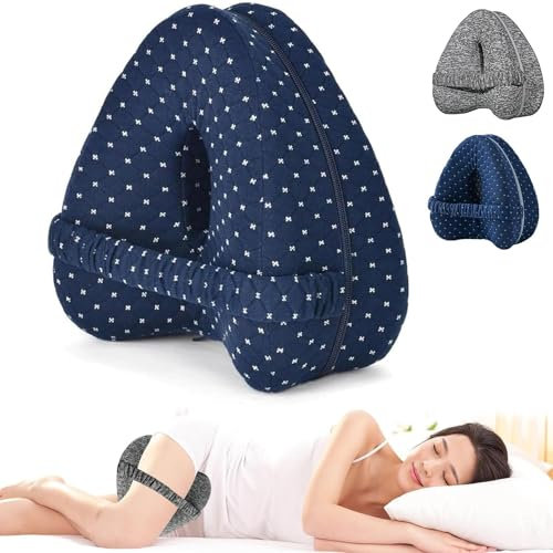 Twshiny Knee Pillow for Sleeping On Side,Alignment Leg Pillow Memory Foam Pillow with Adjustable Straps Hip Support for Relieving Leg, Knee Pain (Blue)