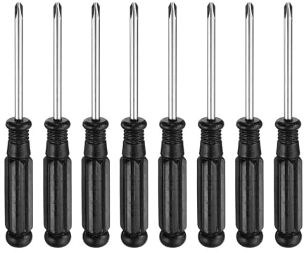 sourcing map Lot de 8 mini tournevis cruciformes PH1 #1 de 9,1 cm de long en acier au carbone avec poignée ergonomique pour réparation de bricolage, noir