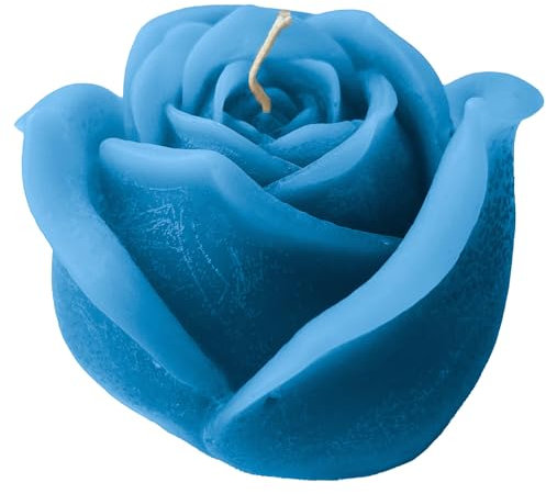 Candele Artigianale - Bocciolo di Rosa - Colore Dusty Blue- Non Profumata - 8 x 8 cm- con Sacchetto Regalo - Cereria Di Giorgio