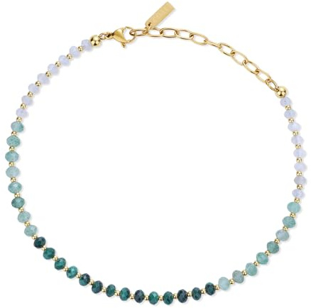 COAI ädelsten fotkedjor av 4 x 3 mm fasetterade ädelstenspärlor med gyllene kedja av rostfritt stål, Sten, Malakit Aventurine Malakit Aventurin Månsten
