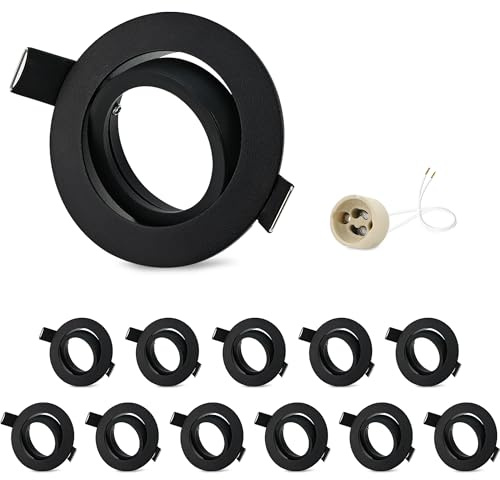 GeyouLux 12er Einbaustrahler GU10 Rahmen Schwarz, schwenkbar, Lochmaß 68-75mm