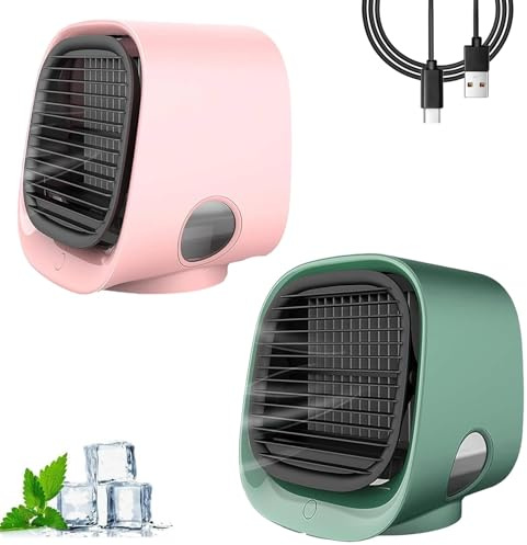 Aira Breeze Luftkühler Tragbar, Aira Breeze Mini Klimaanlage, Airbreeze Air Cooler mit LED-Nachtlicht, Luftbefeuchter und Duftspender, Tragbare Klimaanlage Kühlventilator Leise (2PC-D)