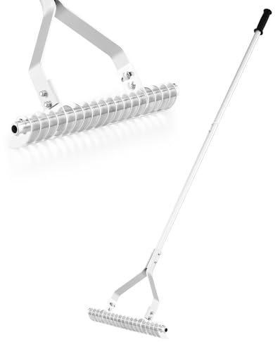 GYMAX Rastrello da Giardino, Rastrello per Prato in Alluminio con Manico e Testa Regolabile in Angolo, 19 Denti Curvi, Utensile da Giardinaggio per Cura del Prato, Rimozione di Erbacce e Foglie