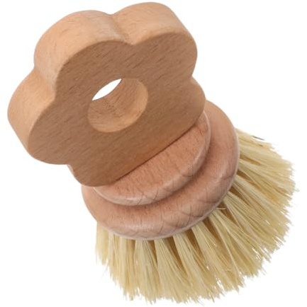 Vaguelly Efficient Kitchen Brush Sisal Bristles Dish Scrubber Short Handle Wood Construction Dishwasher Brush for Cleaning