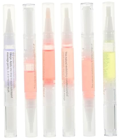Bolígrafos Nutritivos para Cutículas y Uñas 6 Piezas de Plástico | Punta Tipo Cepillo, Ayuda a Evitar Durezas y Grietas, Formato Práctico para Nail y Skin