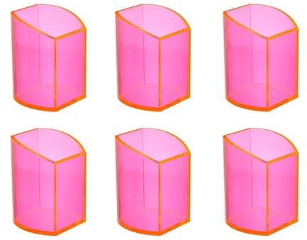 OSCO Neon Acryl Gebogener Stiftebehälter | 6er Pack | Stifthalter | Schreibtisch ordentlich | Büro Organizer | Make-up Aufbewahrung | Kosmetik Display | H10 x B7.5 x D7cm |