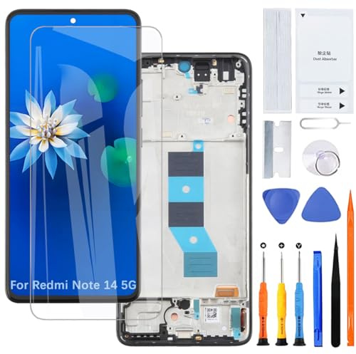 H&LYCYJ Écran d'affichage pour Redmi Note 14 5G TFT noir avec cadre | Sans empreintes digitales,Wear toolbox，TFT LCD，Affichage HD，Écran de remplacement，Pour les modèles:24094RAD4G