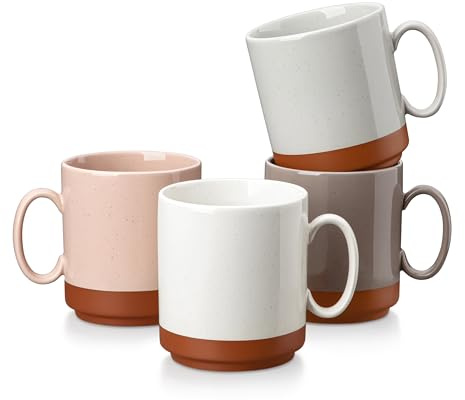 MALACASA Juego de 4 Tazas de Cafe Grandes de Gres, 350ml Tazas Desayuno Grande, Tazas de Te con Asa para café con leche Apto para Té, Zumos, Café con Leche y Capuchino - Multicolor