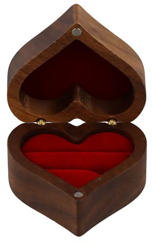 Amexo Herzförmige Ringbox Holz Ringschatulle, Walnussholz Ringbox mit Schwarz Samt, Holz Ringträger Ohrring Schmuck Box für Vorschlag Hochzeit Verlobung (D)