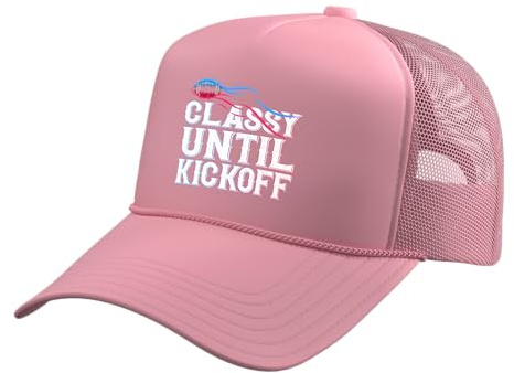 Classy Until Kickoff Game Day American Football Mom Trucker Hat with Adjustable Mesh Back, Pink