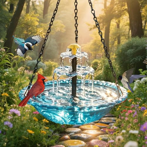 Generisch Solar Springbrunnen Vogeltränke - Hängende Schale Mit Metallketten Und ABS-Konstruktion | Für Gärtner, Hausbesitzer, Tierfreunde - Perfekt Für Außenbereich Und Gartendekoration