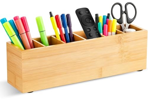6 fack pennhållare barn trä, 35 x 11,5 x 9 cm pennhållare skrivbord trä, färgpennhållare av massivt trä, skrivbordsorganisatör, märkpenna för skrivbord kontor hem skoltillbehör