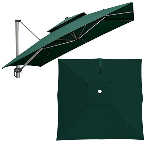 3x3.0m Telo di Ricambio Ombrellone Decentrato Quadrato Anti-UV Baldacchino in Poliestere Ombreggiante Per Giardino Terrazza(Green 2 Tier)