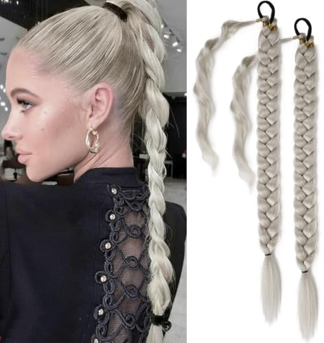 Fulang Hair 60 cm lång flätad hästsvans, fläta hårdel, rakt lindad fläta, syntetiska hårflätor för flätning för kvinnor, syntetiskt hår för kvinnor