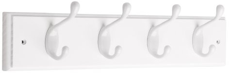 Liberty Hardware 129847 18-Inch Coat and Hat Rail/Rack with 4 Heavy Duty Hooks, White and White