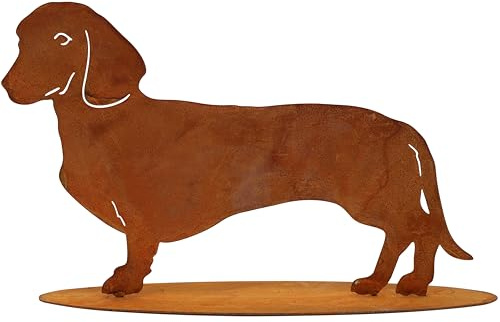 Rostikal Dackel Figur 40 cm – Wetterfeste Gartendeko für draußen – Rost Deko für Garten & Haustür – Handgefertigte Metall Hunde Gartenfigur im Vintage Stil