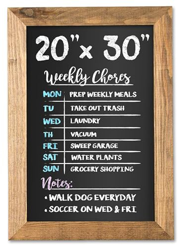 Ilyapa Rustic Wooden Magnetic Kitchen Chalkboard Sign - 20x30 Inch Brown Framed Wall Hanging Chalk Board for Farmhouse Decor, Wedding, Restaurant Menu
