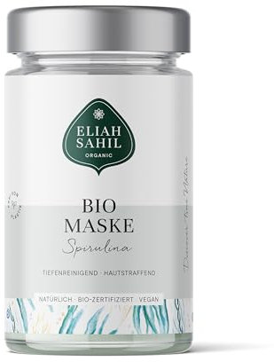 ELIAH SAHIL Bio Anti-Aging Gesichtsmaske Spirulina 100g - 28 Anwendungen | Anti-Aging mit Spirulina & Laminaria | Tiefenreinigung mit Heilerde | Vegan & bio-zertifiziert | Plastikfreie Glasverpackung